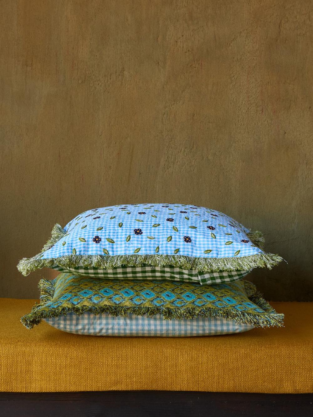 jupe by jackie Champlain CC - Blue 100% linen Fringe Border Floral