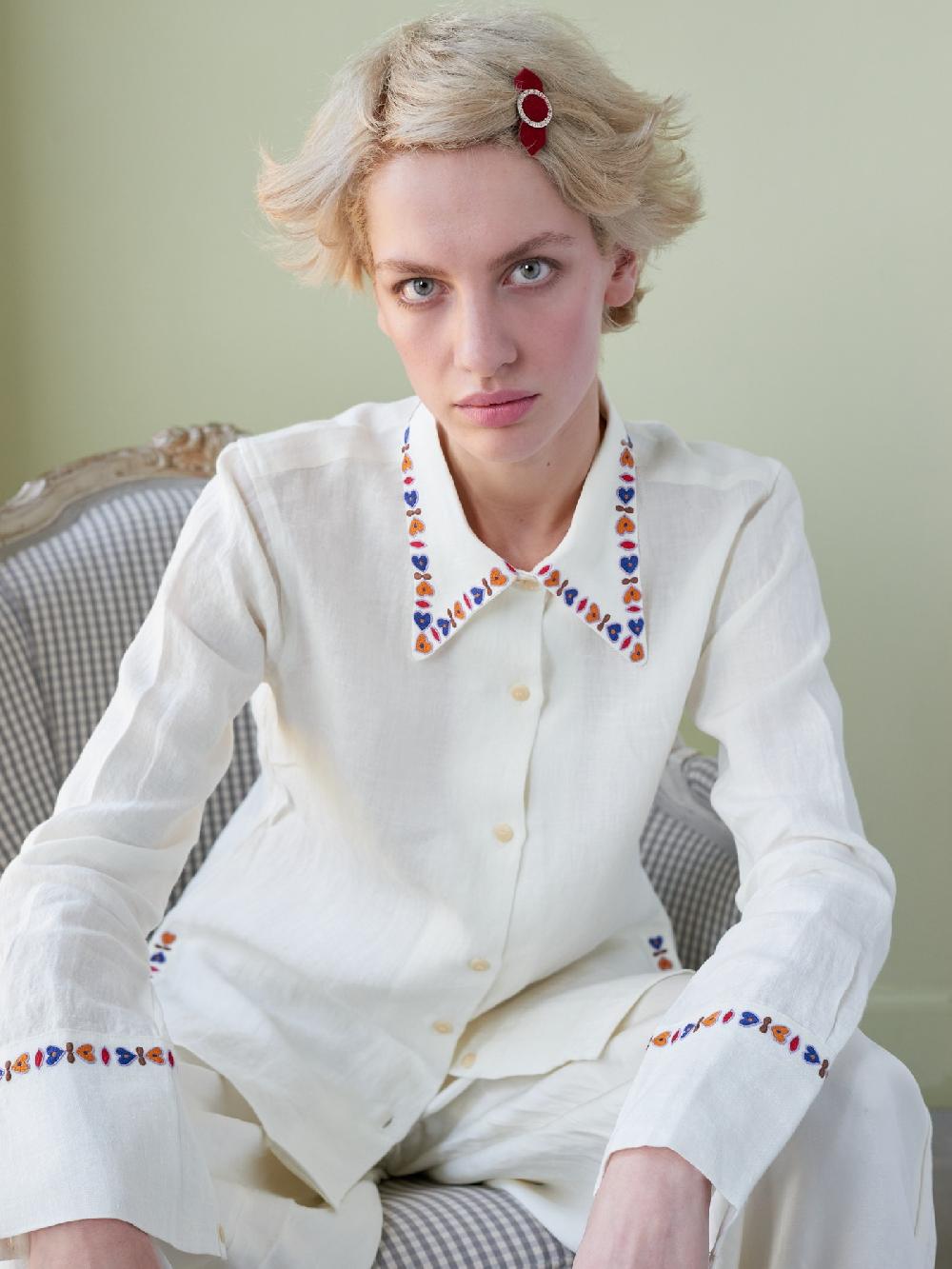 jupe by jackie Cygo - Cream 100% linen Point Tops+Shirts