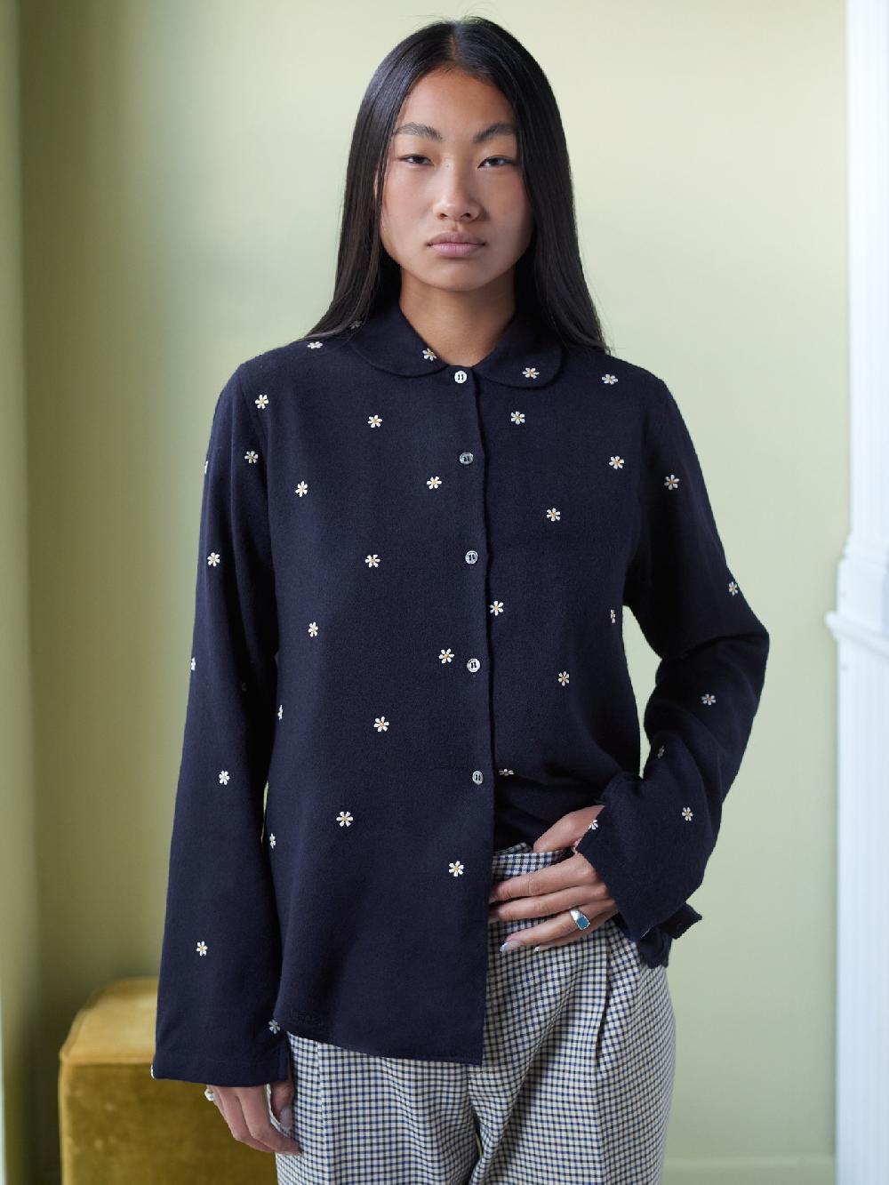 jupe by jackie Daisies - Navy 100% wool yellow Collar only