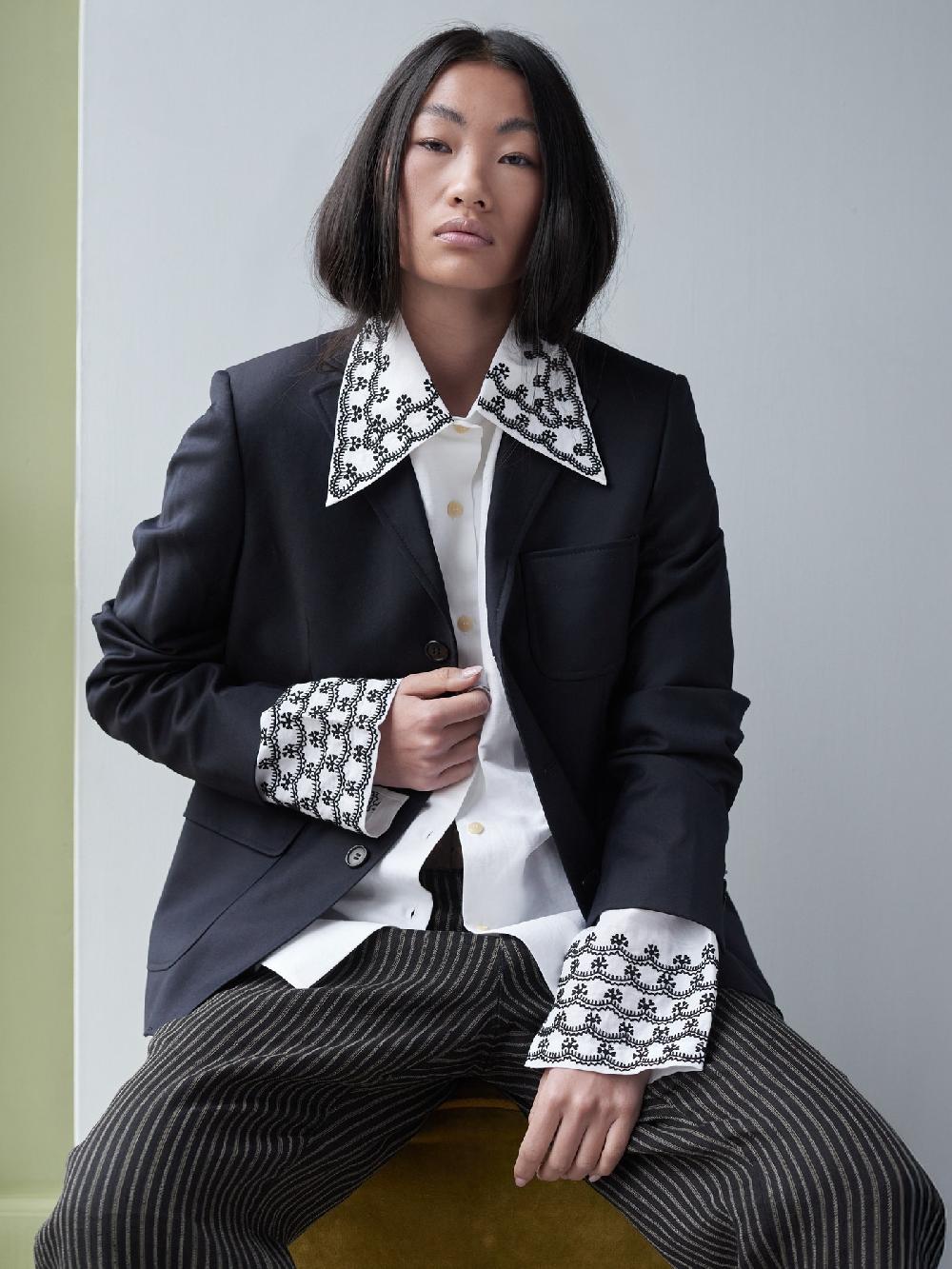 jupe by jackie Duchesse - (Off) White cotton linen blend Tops+Shirts Collar and Cuffs