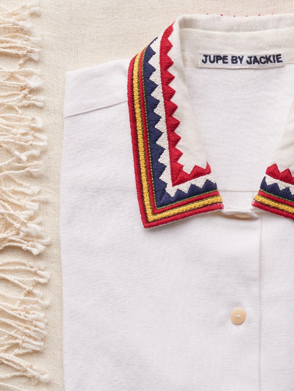 Jupe By Jackie Everard - (Off) White 100% Linen Tops+Shirts Red