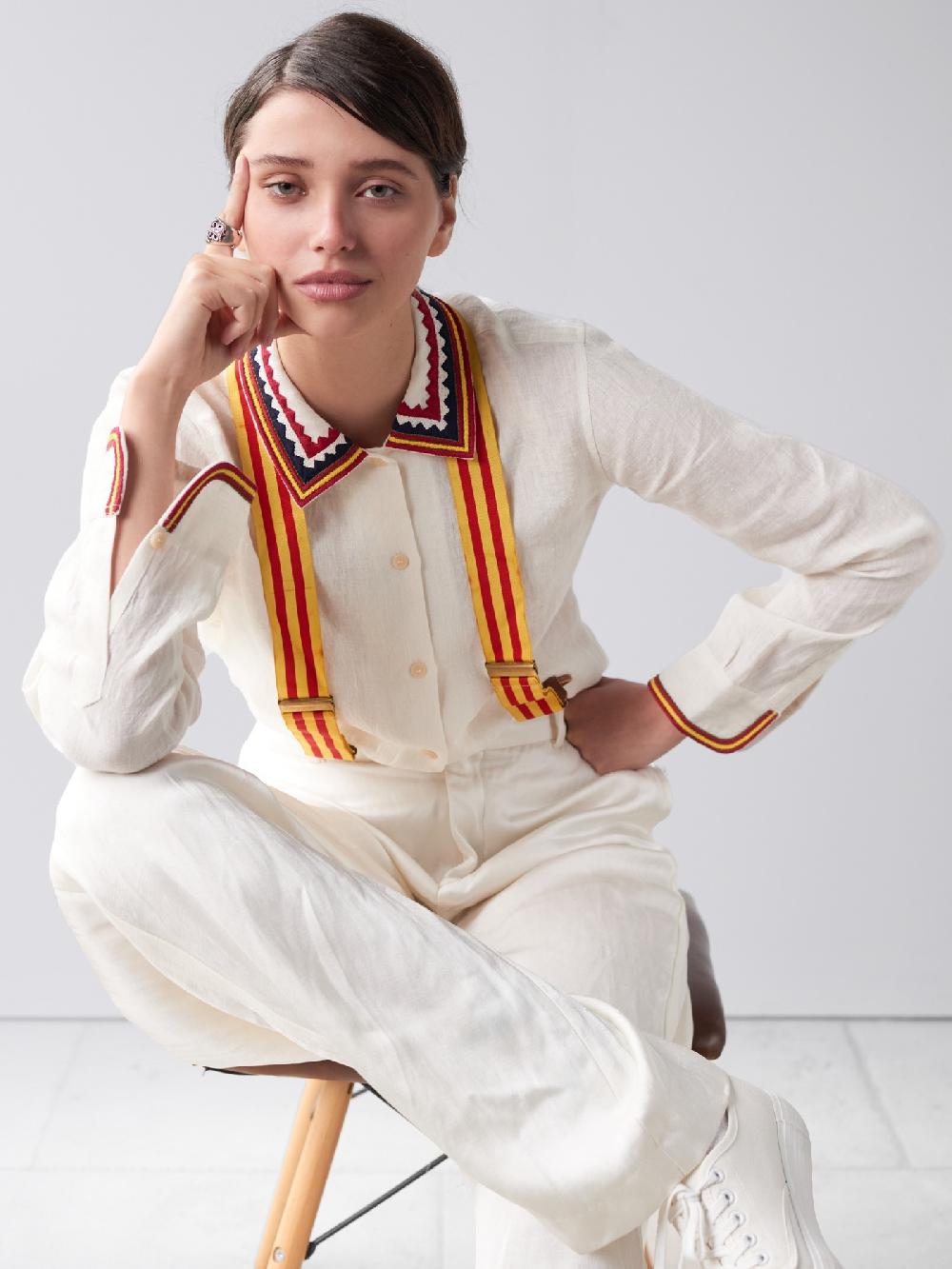 jupe by jackie Everard - (Off) White 100% linen Tops+Shirts red