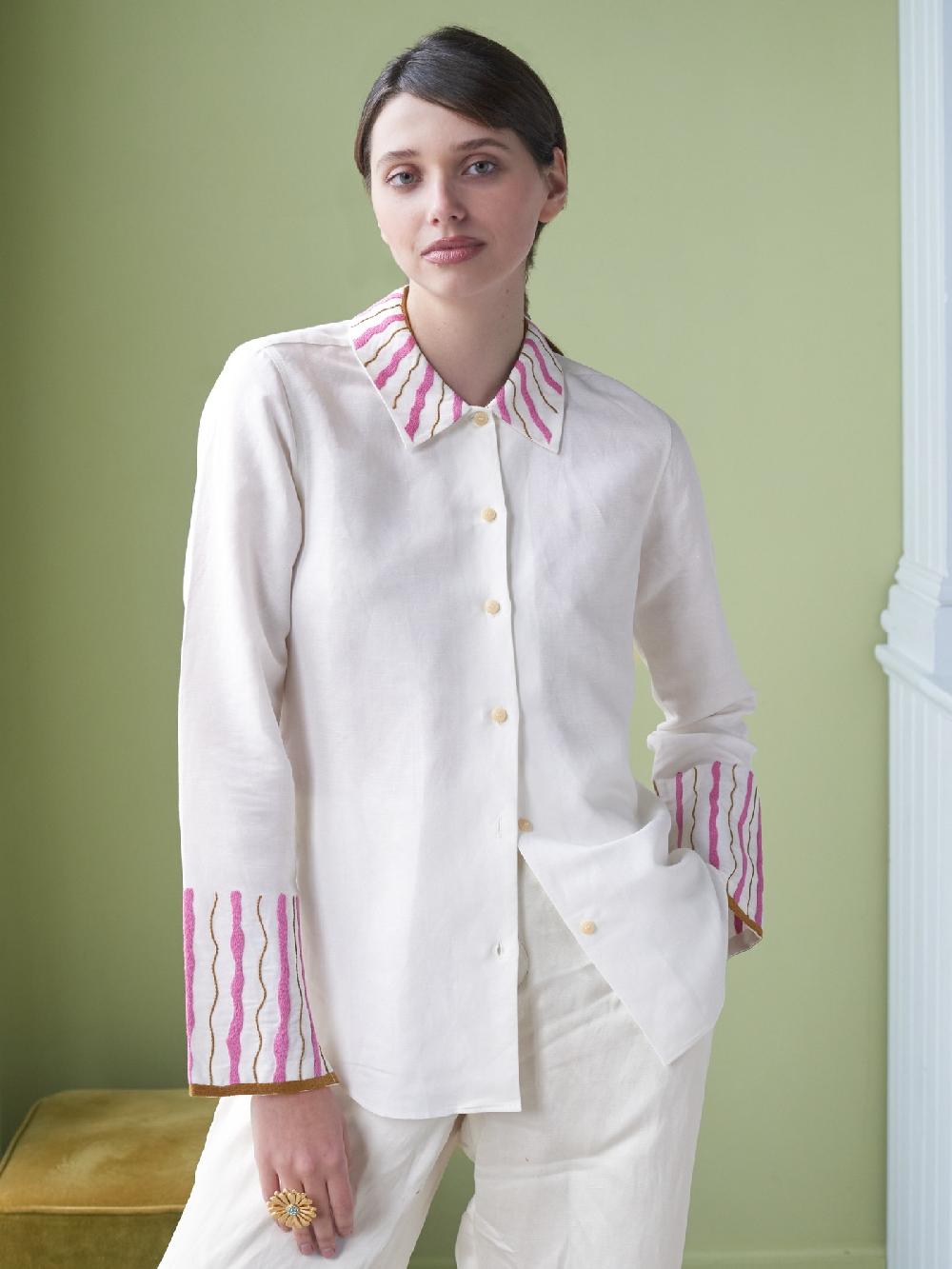 Jupe By Jackie Gampola - (Off) White Linen Viscose Tops+Shirts