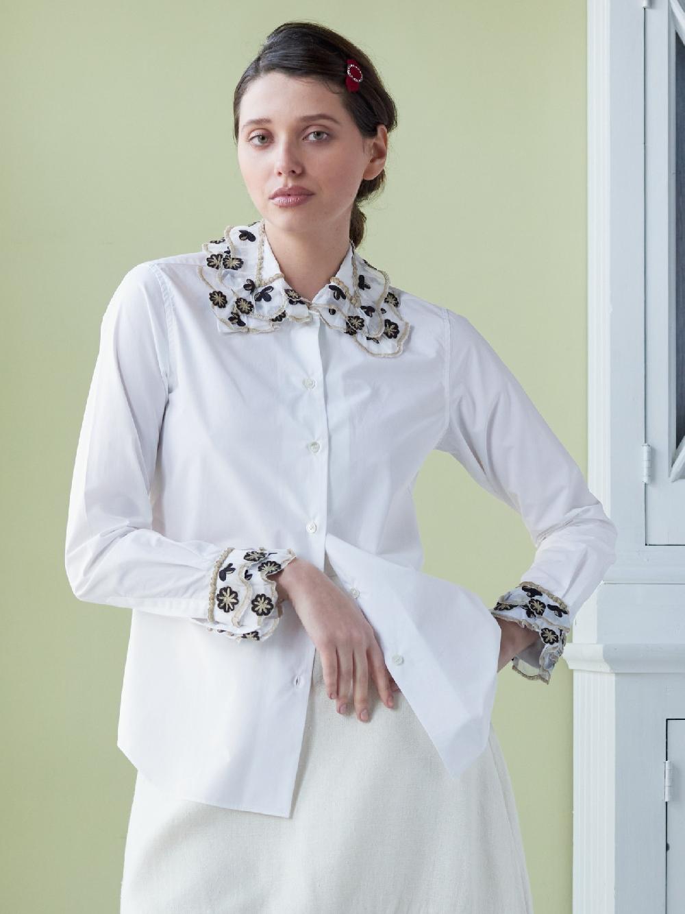 jupe by jackie Gentilly - (Off) White 100% cotton Point Tops+Shirts