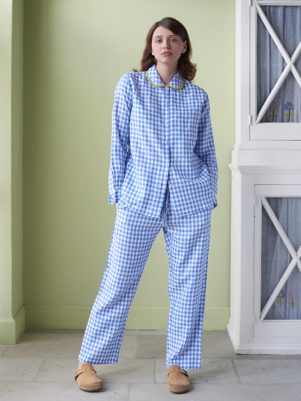 jupe by jackie Blue Checks PJ - Blue 100% linen