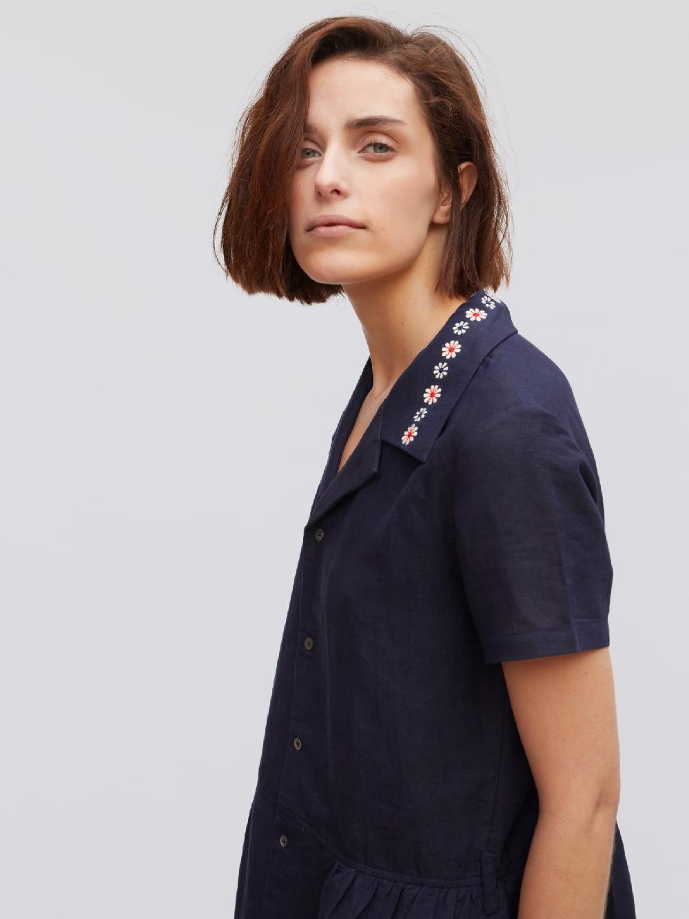 jupe by jackie Capp Dr - Navy cotton linen blend