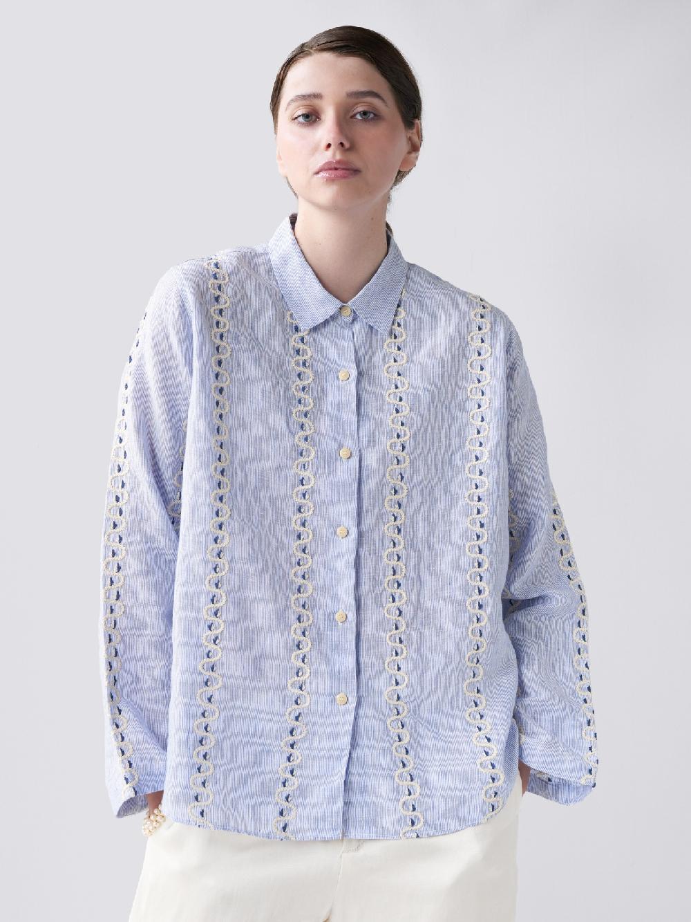 Jupe By Jackie Ditzel - Blue 100% Linen Tops+Shirts