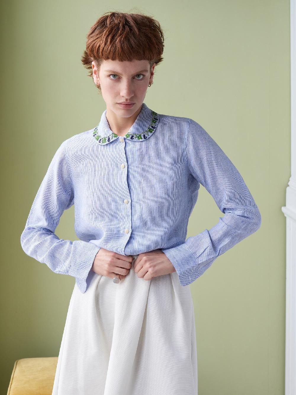 jupe by jackie Majestic - Blue 100% linen Tops+Shirts