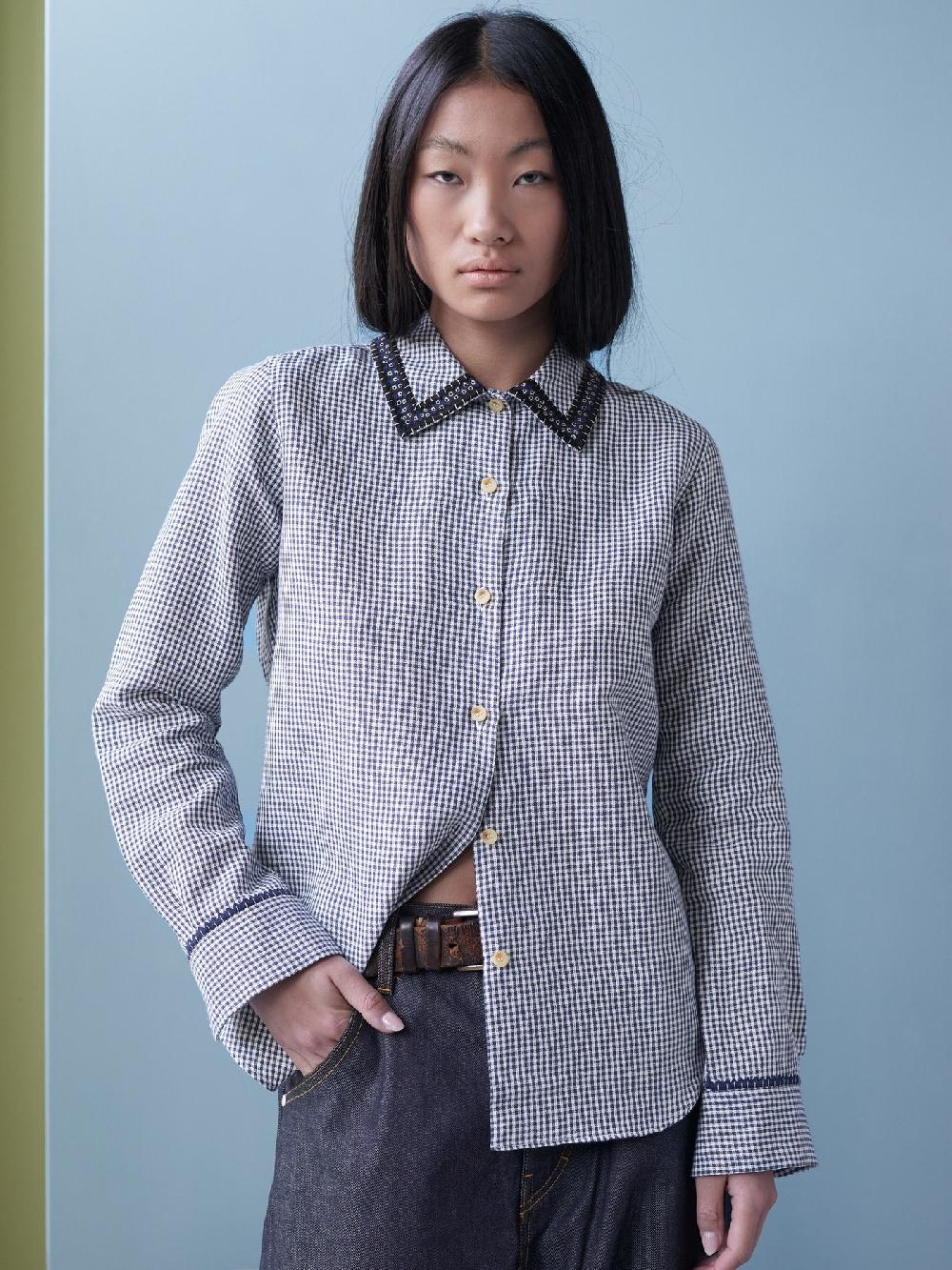 jupe by jackie Louise - Navy 100% linen Point Tops+Shirts