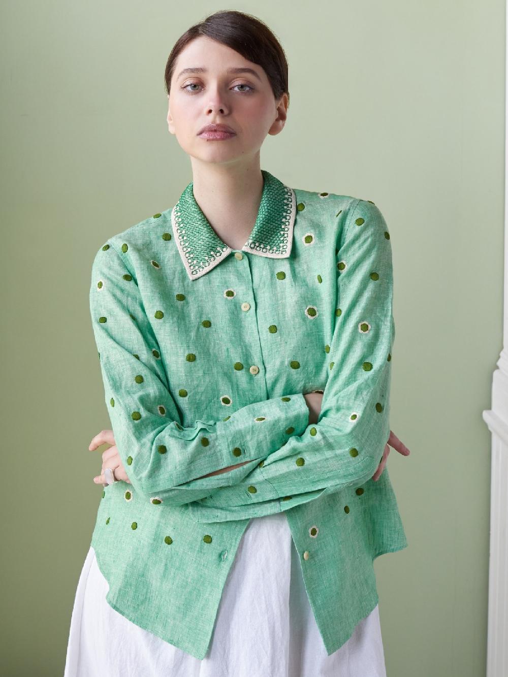 jupe by jackie Martiron - Green 100% linen Tops+Shirts