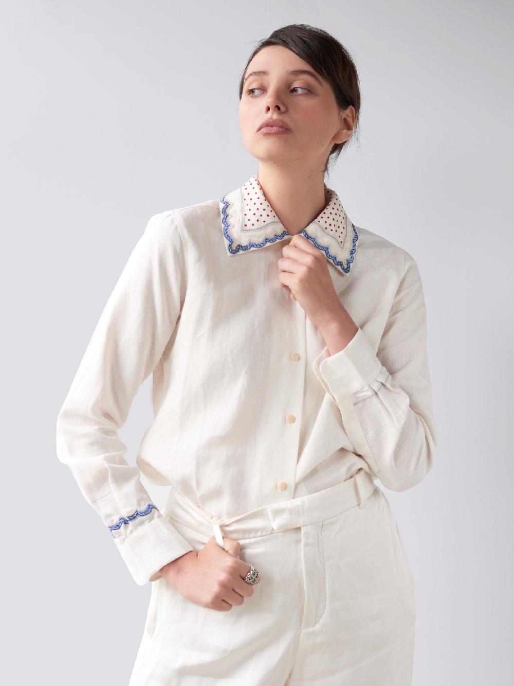 Jupe By Jackie Mila - (Off) White 100% Linen Tops+Shirts