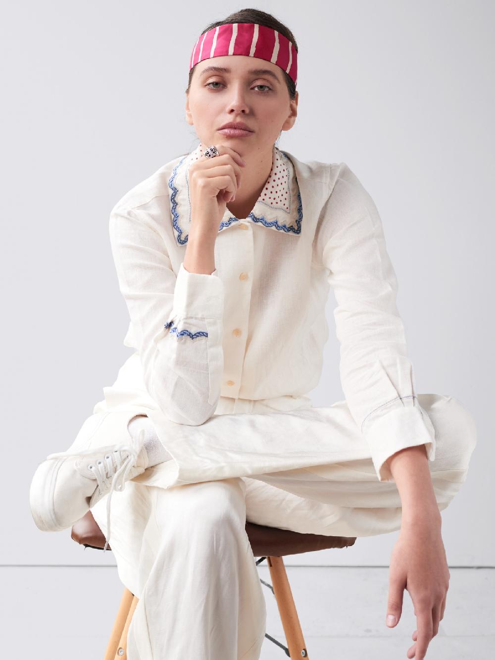 jupe by jackie Mila - (Off) White 100% linen Tops+Shirts