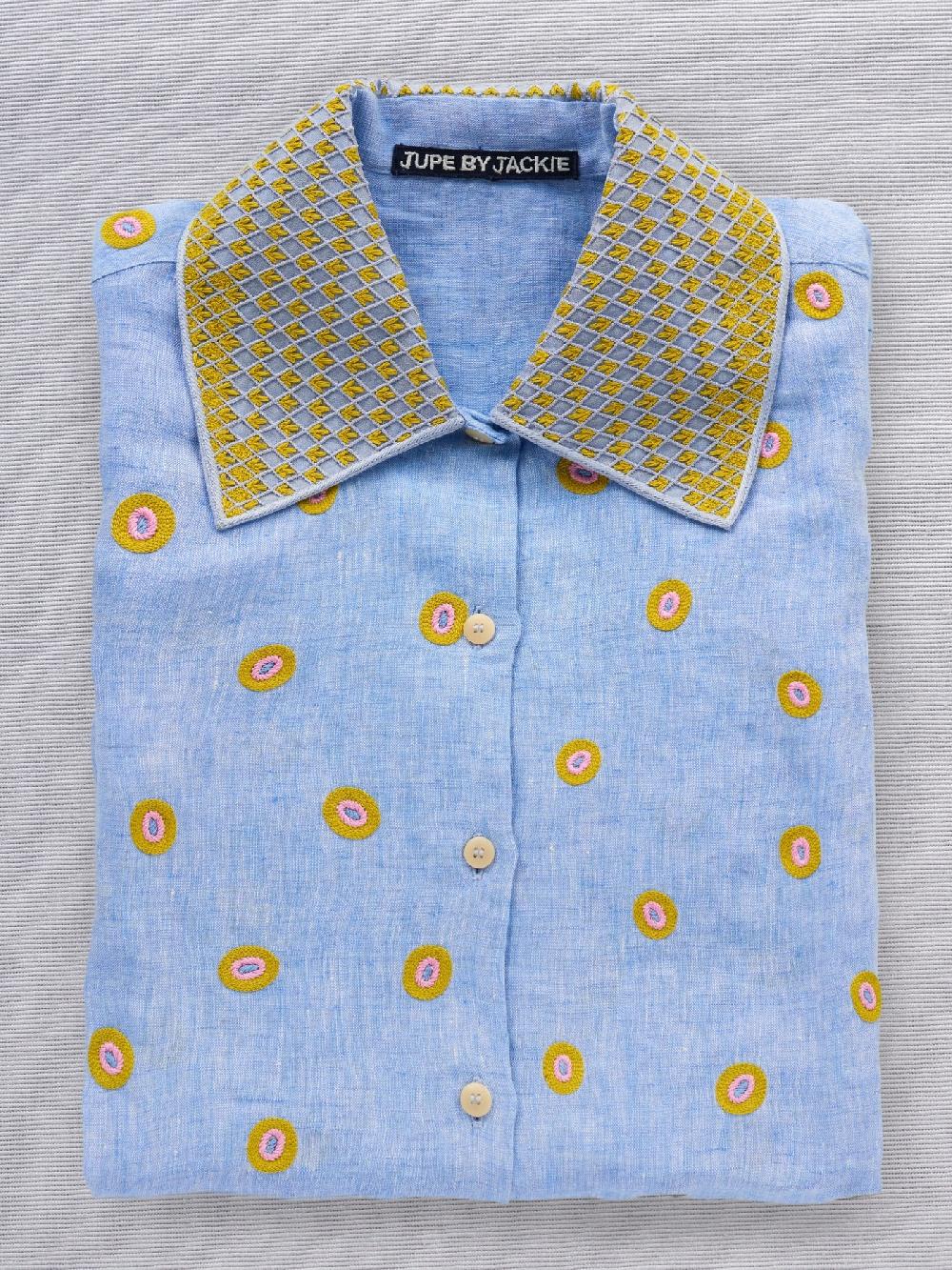 Jupe By Jackie Moringa - Light Blue 100% Linen Tops+Shirts