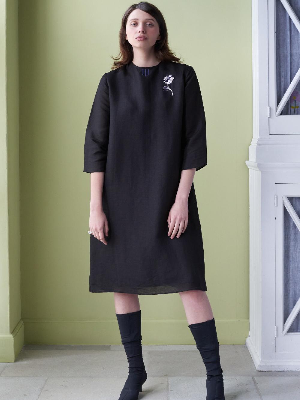 Jupe By Jackie Parra Dr - Black Linen Viscose Three Quarter Sleeves Dresses