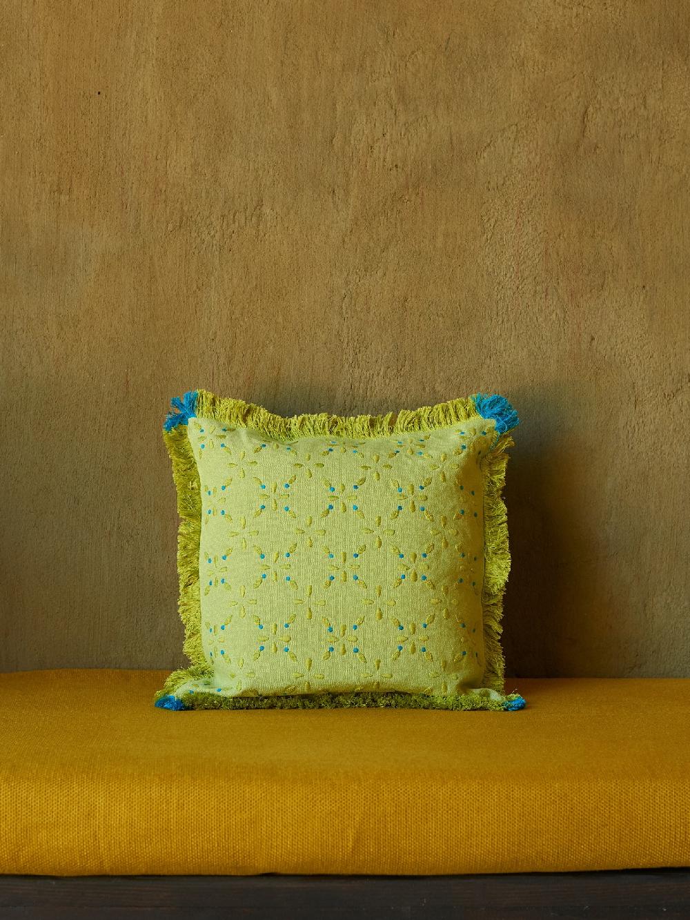 jupe by jackie Patsy G. - Green 100% linen Fringe Border blue/green