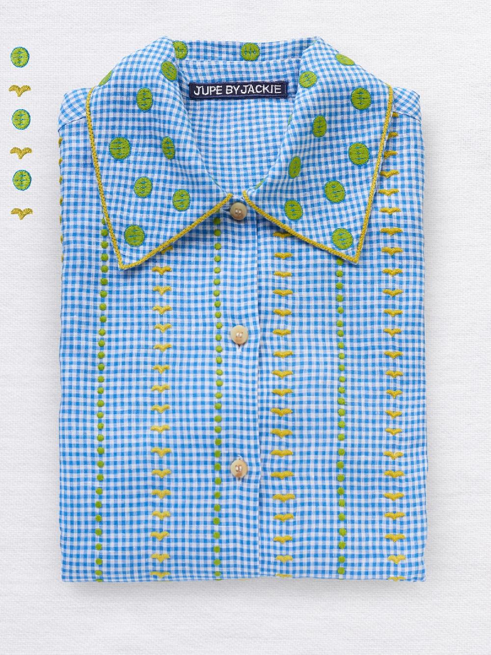 jupe by jackie Sarana - Blue checks 100% linen Tops+Shirts