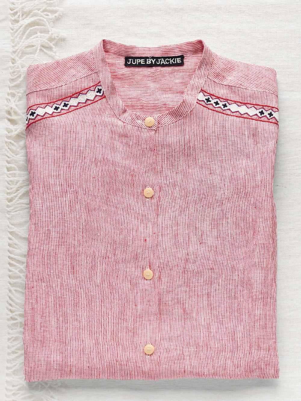 Jupe By Jackie Sloe Frizz - Red 100% Linen Tops+Shirts