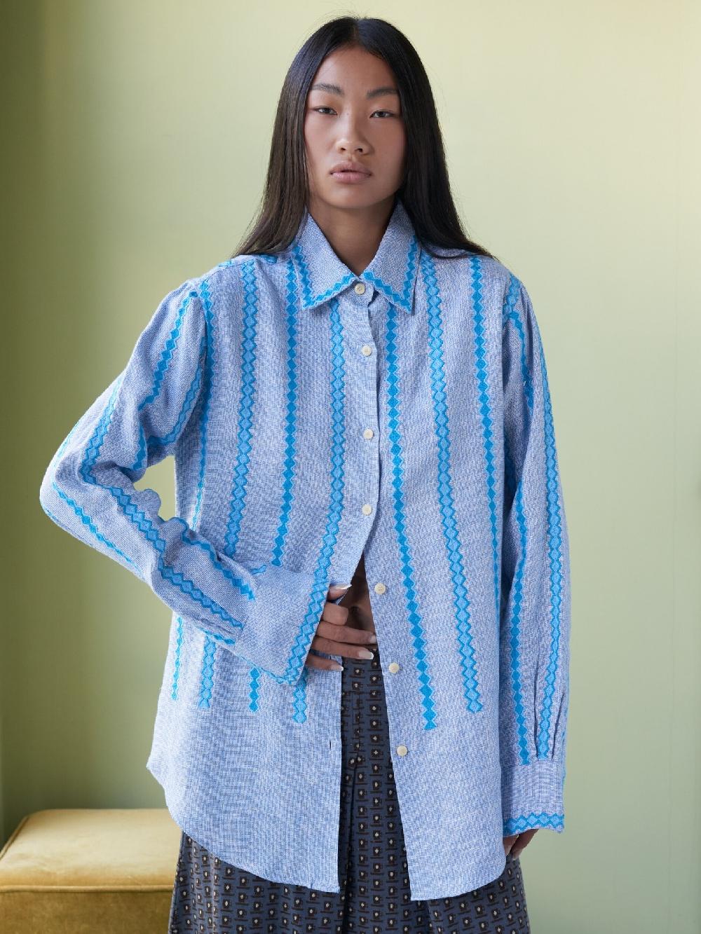 Jupe By Jackie Smila - Blue Cotton Linen Blend Tops+Shirts