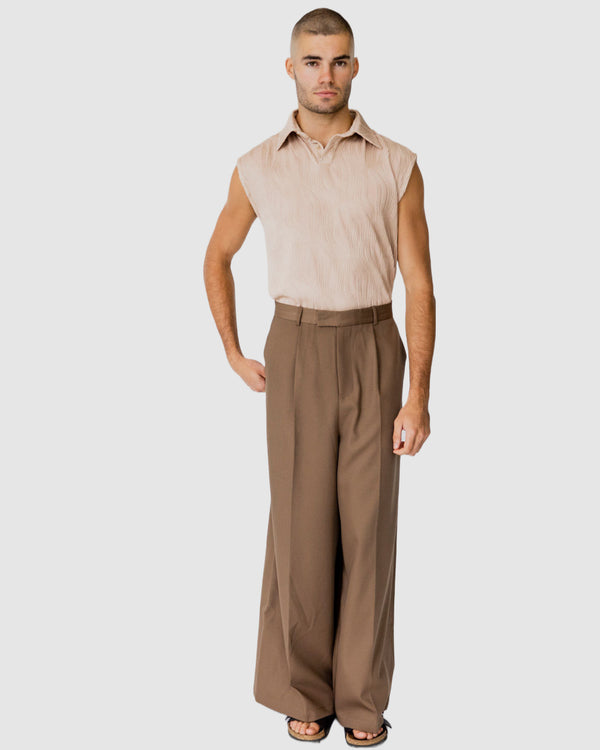 Justin Cassin Adrian Wide Leg Trousers Brown