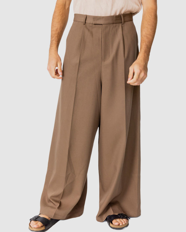 justin cassin Adrian Wide Leg Trousers Brown