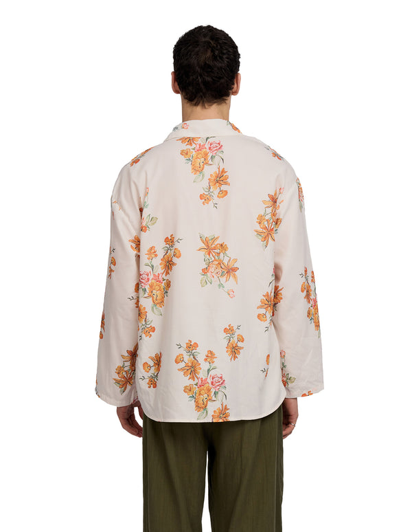 Justin Cassin Aura Floral Open Sleeve Shirt Beige