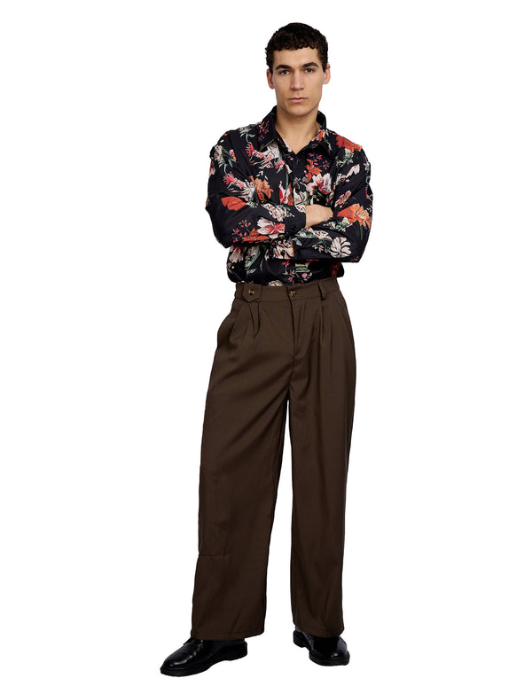 Justin Cassin Bryden Pleated Loose Pants Brown