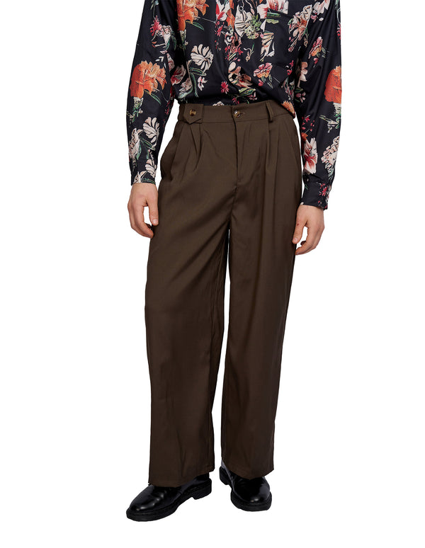 justin cassin Bryden Pleated Loose Pants Brown