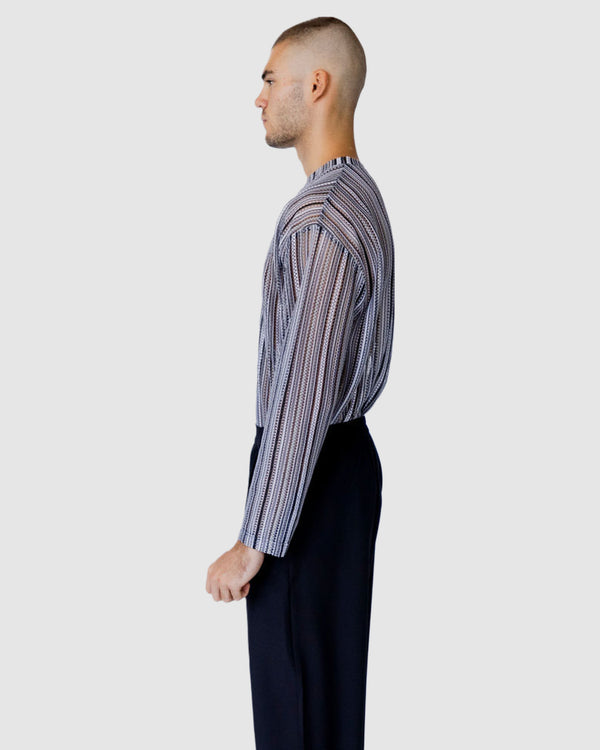 Justin Cassin Chad Sheer Stripe Top Grey