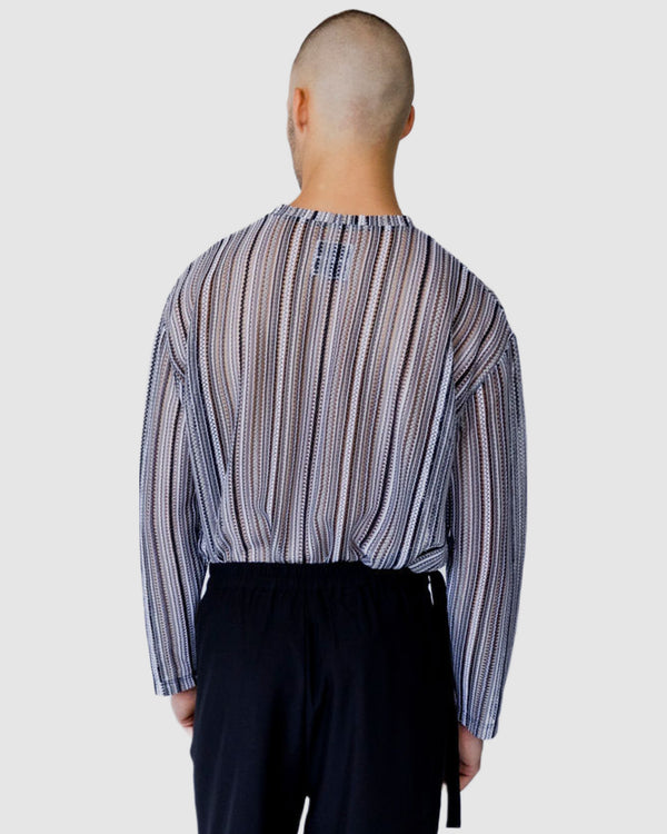 Justin Cassin Chad Sheer Stripe Top Grey