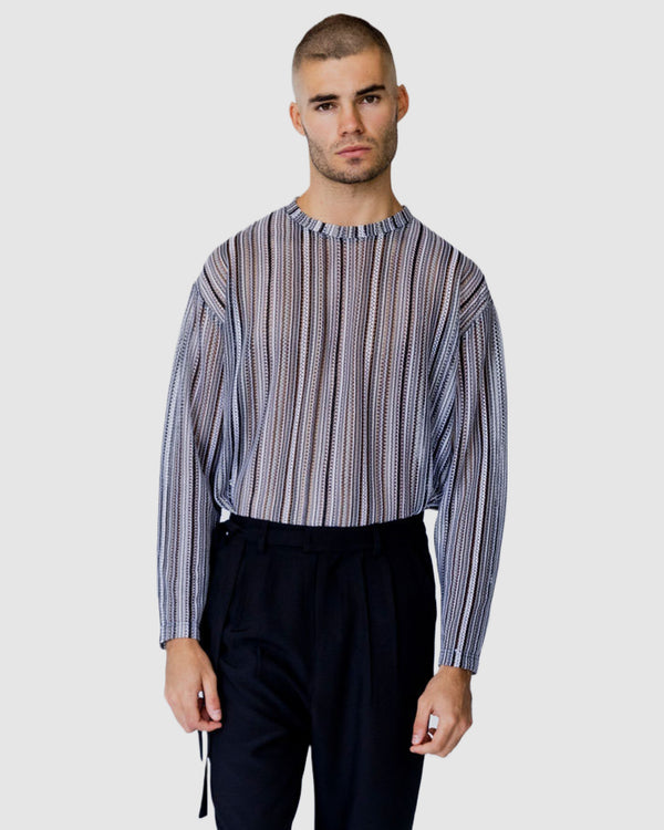 justin cassin Chad Sheer Stripe Top Grey