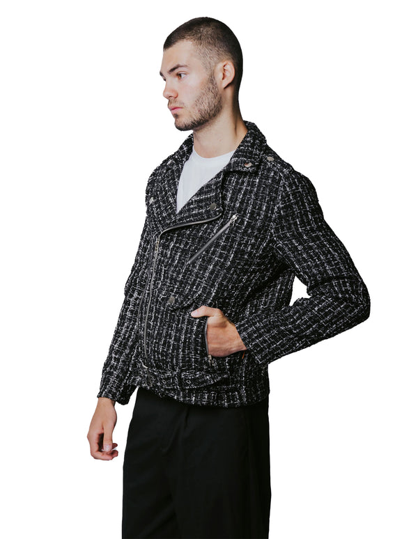 Justin Cassin Ginza Plaid Zip Jacket Black/White