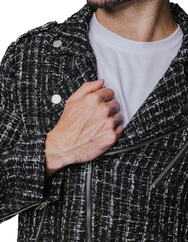 Justin Cassin Ginza Plaid Zip Jacket Black/White