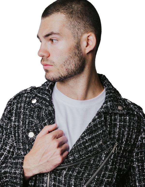 Justin Cassin Ginza Plaid Zip Jacket Black/White