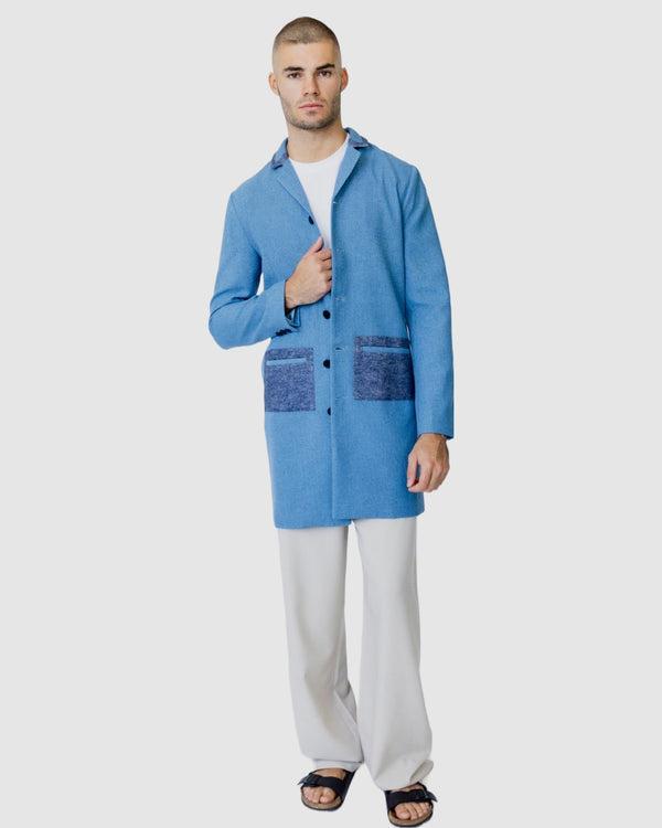 Justin Cassin Hemming Woven Coat Blue