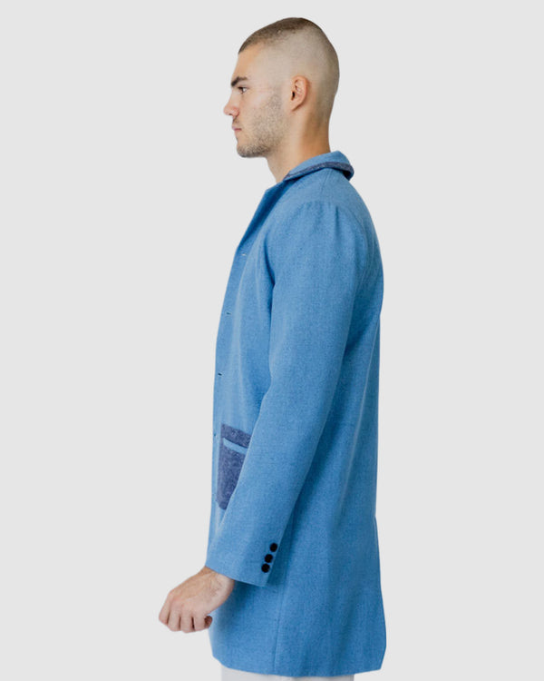 Justin Cassin Hemming Woven Coat Blue