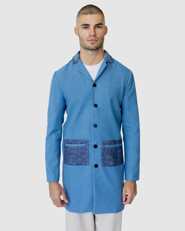 justin cassin Hemming Woven Coat Blue