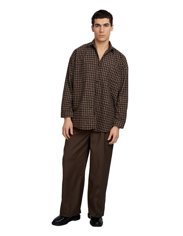 Justin Cassin Hepburn Plaid Loose Shirt Brown