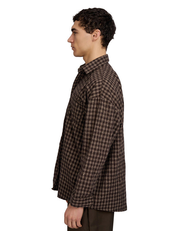 Justin Cassin Hepburn Plaid Loose Shirt Brown