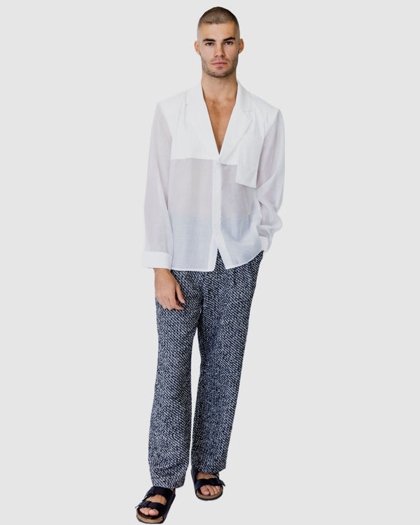 Justin Cassin Isaiah Collared Sheer Shirt White