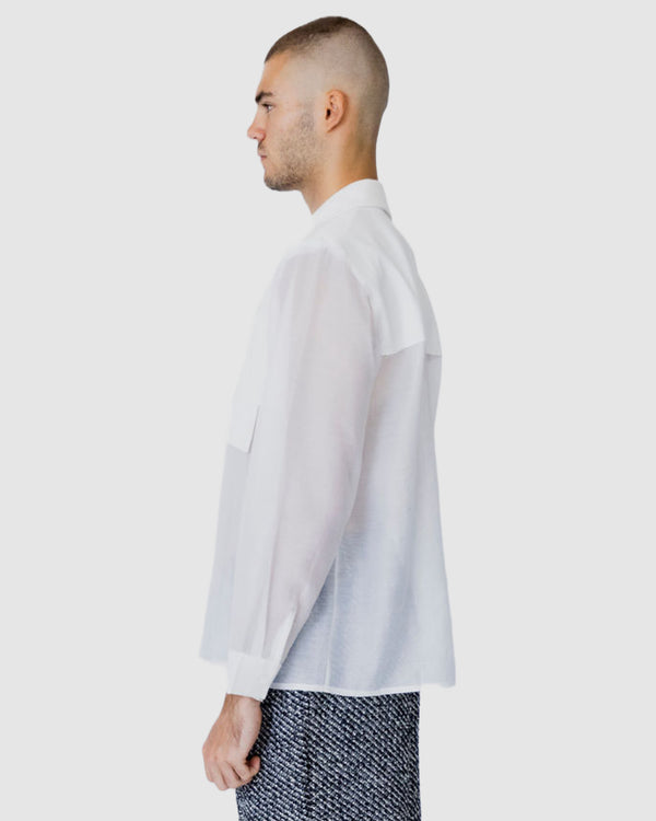 Justin Cassin Isaiah Collared Sheer Shirt White