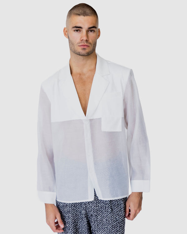 justin cassin Isaiah Collared Sheer shirt White