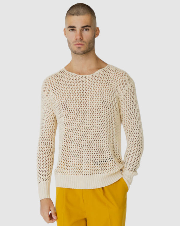 justin cassin Kasper Fishnet Sweater Cream