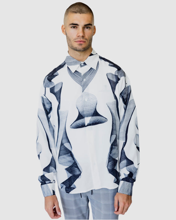 justin cassin Lark Print Casual Shirt White