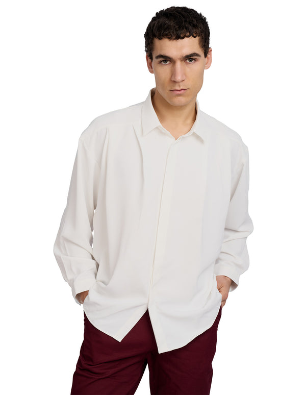 justin cassin Lucien Pleated Shirt White