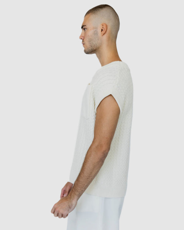 Justin Cassin Mateo Pocket Knitted Vest Beige