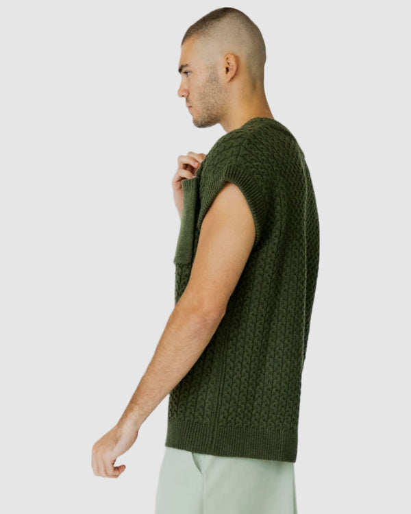 Justin Cassin Mateo Pocket Knitted Vest Green