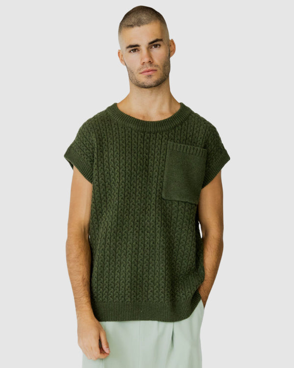 justin cassin Mateo Pocket Knitted Vest Green