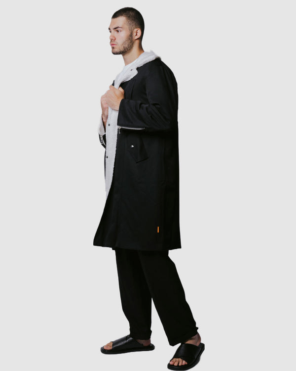 Justin Cassin Otto Trimmed Coat Black