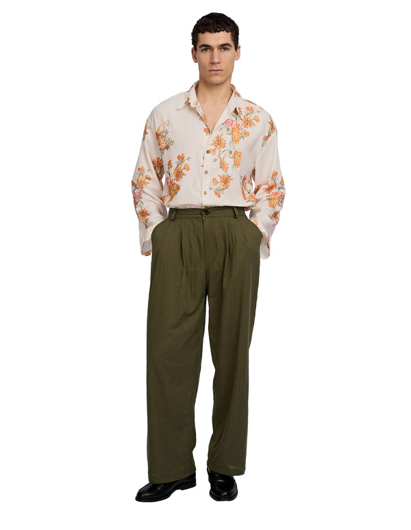 Justin Cassin Patel Linen Wide Trousers Green