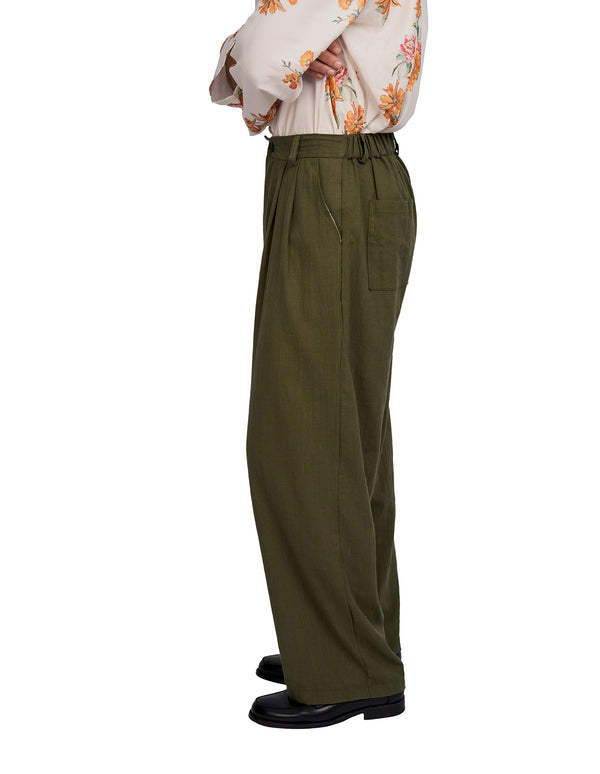 Justin Cassin Patel Linen Wide Trousers Green